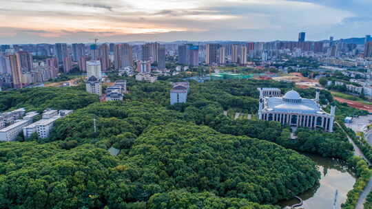 湖南长沙民政学院夕阳景点航拍延时摄影