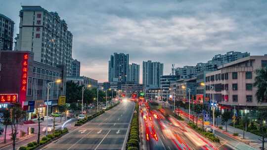 揭阳市揭东天桥延时摄影 揭阳夜景车流延时