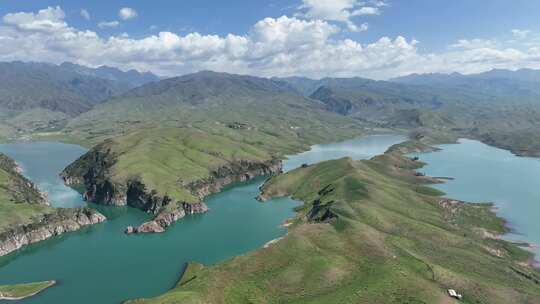 新疆吉林台水库航拍视频素材模板下载