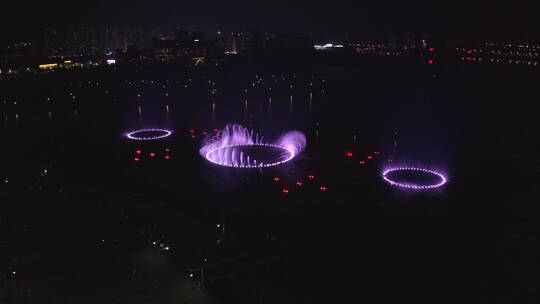 南昌九龙湖亚洲最大音乐喷泉震撼夜景航拍