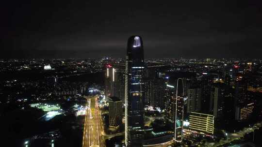 夜景下的城市繁华商业区鸟瞰全景