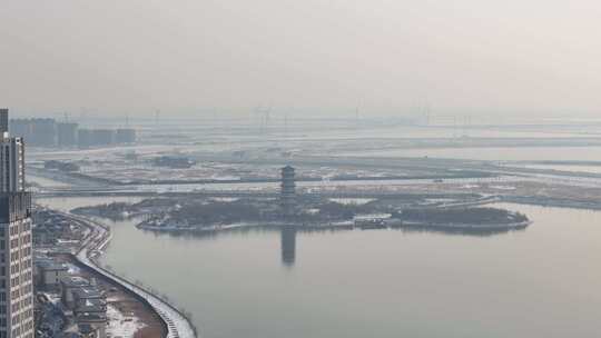 黄骅市冬天雪景航拍