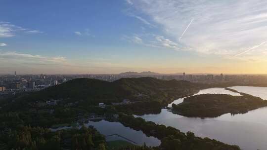 杭州西湖日出朝霞航拍