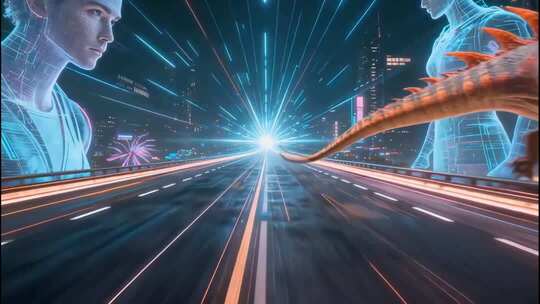 赛博朋克城市未来道路 科幻场景未来感背景