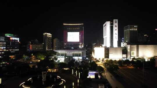 浙江杭州西湖广场夜景灯光航拍