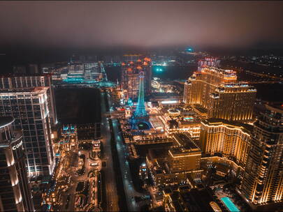 澳门夜景航拍大气城市延时风景