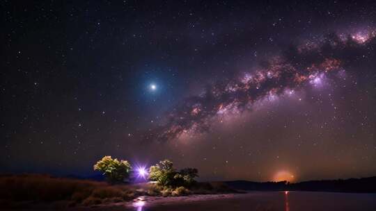 夜晚湖边星空美景