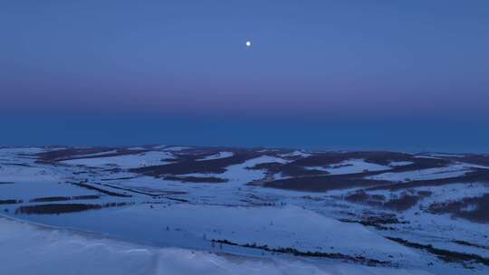 内蒙古冬季风光丘陵雪景山地夜色