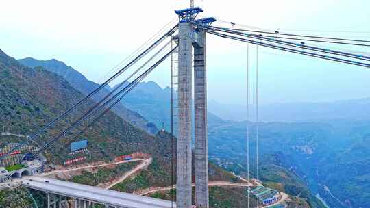 贵州花江峡谷大桥建设航拍