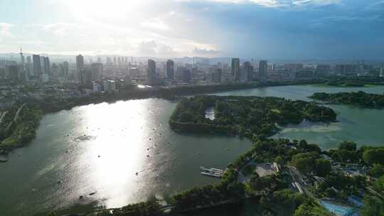 南京玄武湖城市风光航拍