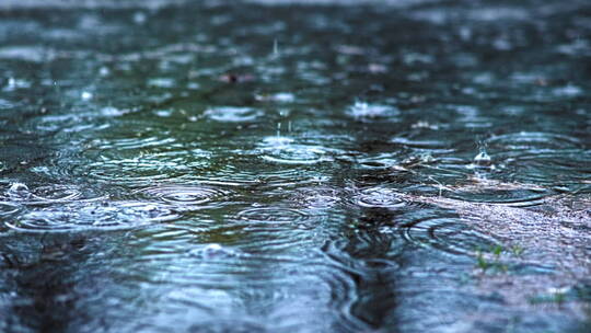 雨滴落在地面溅起涟漪