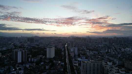 航拍广西玉林城市风光玉林夕阳晚霞