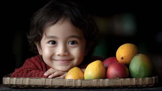 天真孩童与缤纷水果的甜蜜相遇