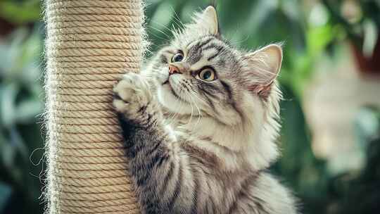 可爱小猫咪玩耍猫抓柱的萌动瞬间