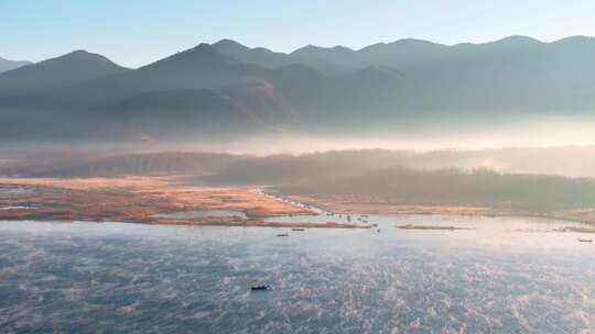 云南泸沽湖山水风景航拍