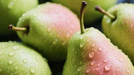 带水珠的新鲜梨子特写