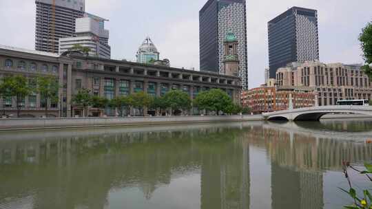 4K城市上海外景老建筑外立面江景空景2100P