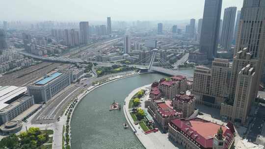 天津城市建设海河风光航拍