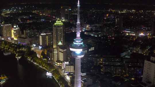 南通电视塔夜景航拍 濠河夜景