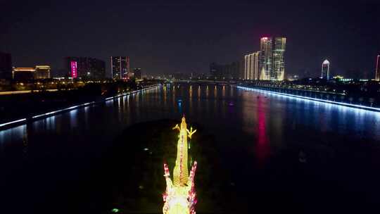 山西太原迎泽大街中国龙灯夜晚夜景航拍