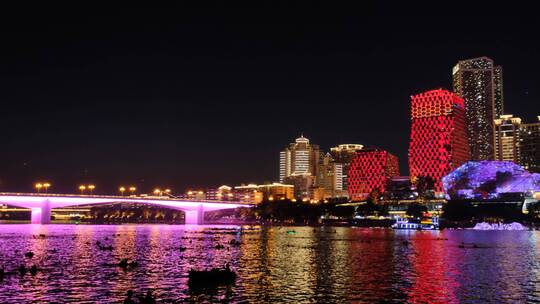 广西柳州夜景柳江音乐喷泉风景