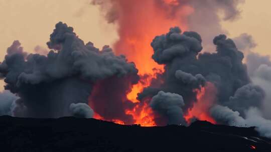 火山喷发 岩浆飞溅 地火奔涌 烟雾笼罩