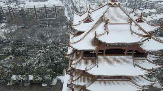 武汉武昌区黄鹤楼雪景航拍