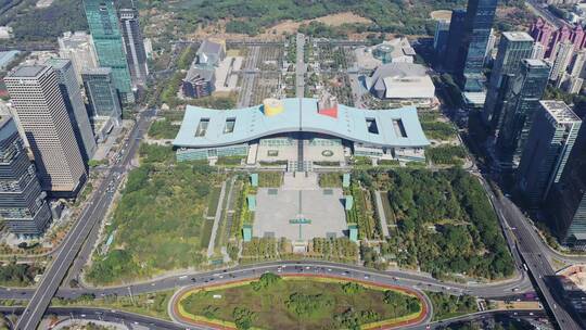 深圳市民中心市民广场俯拍前进视频素材模板下载