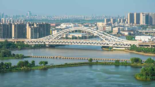 高视角的苏州宝带桥和京杭大运河4K延时