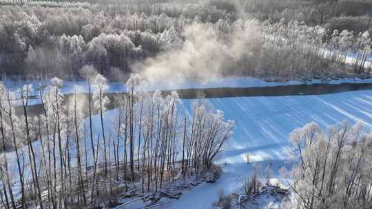 雪原冰河晶莹树挂冻雾