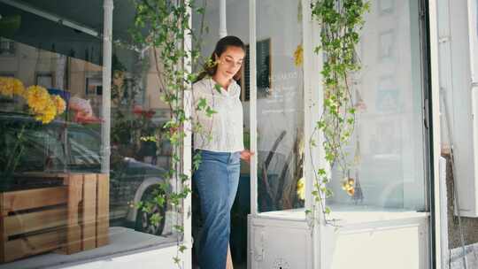 女人，花店，安排，植物