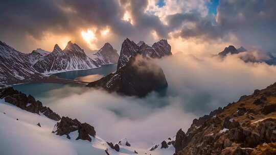 雪山云海日出自然风光