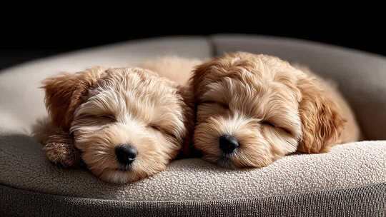 两只可爱小狗在舒适的窝里安静休憩