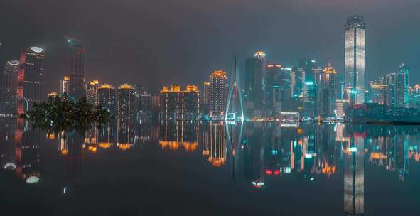 重庆地标夜景航拍建筑环球金融中