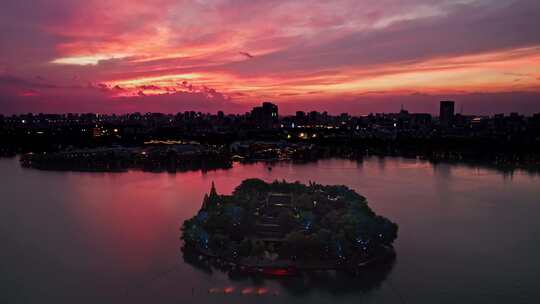 嘉兴南湖晚霞夜景航拍