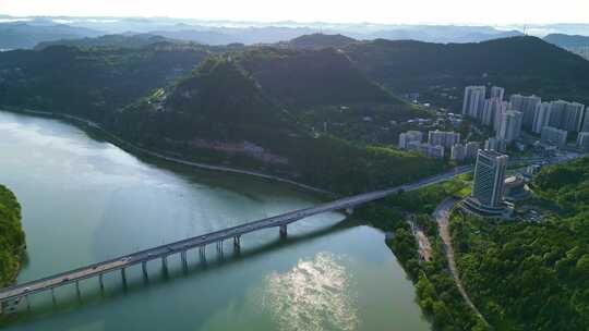 四川阆中古城翠屏山与嘉陵江高视角航拍