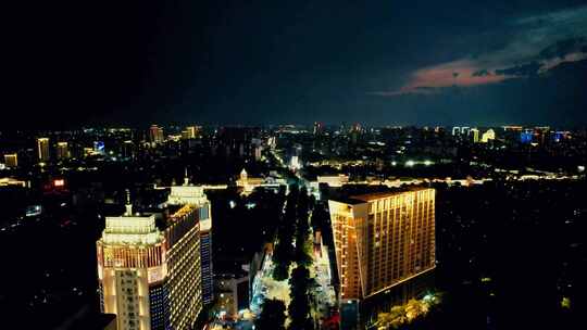 城市风光淄博夜景航拍