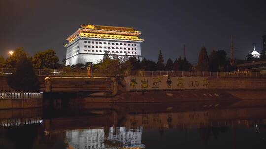 北京城东南角楼 东便门 护城河 古建筑 夜景视频素材模板下载