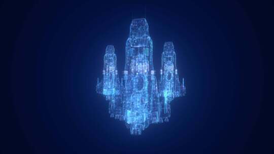 蓝色科幻宇宙飞船全息投影飞船模型动画