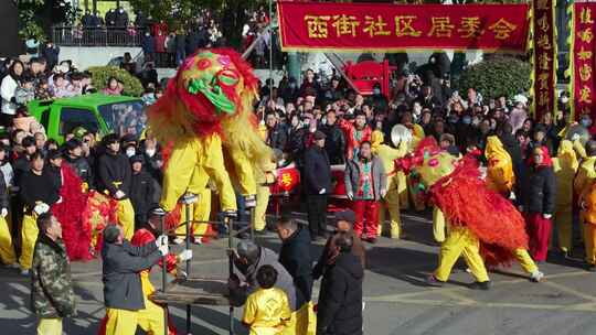 正月十五元宵节文艺表演舞狮航拍闹元宵航拍