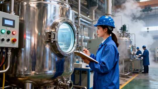 工厂女工记录工业设备运行情况