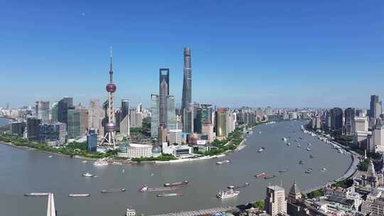 上海陆家嘴黄浦江东方明珠航拍