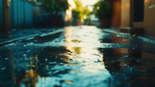 雨天街道屋檐的雨