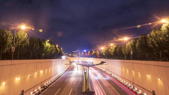义乌城市隧道交通车流夜景延时摄影