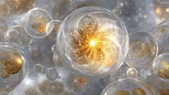 梦幻透明气泡与金色光芒素材