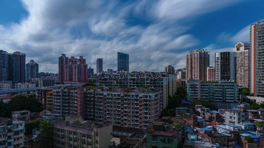 广州海珠城中村密集建筑与蓝天白云延时摄影