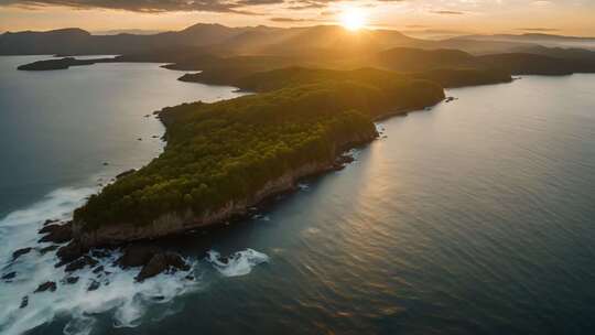 海岛日出航拍全景