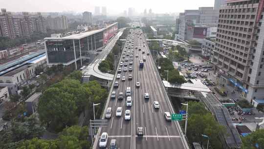 上海闵行区沪闵高架路车流航拍