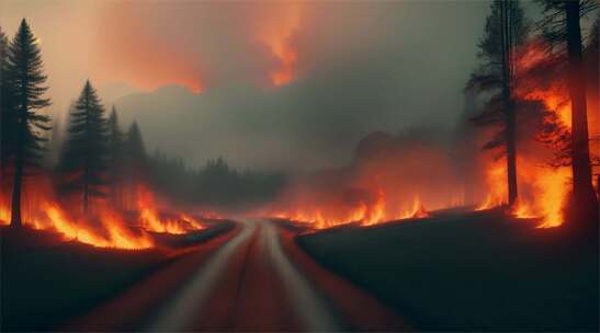 AIGC作品 森林大火山火防治