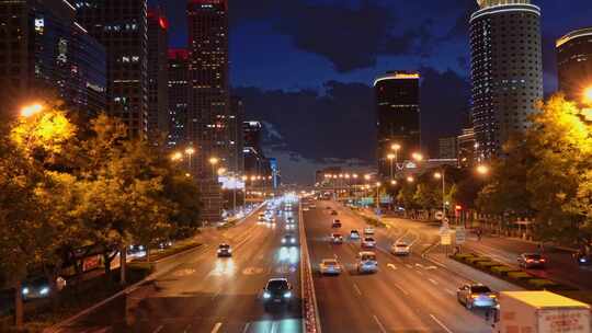 北京国贸日落夜景